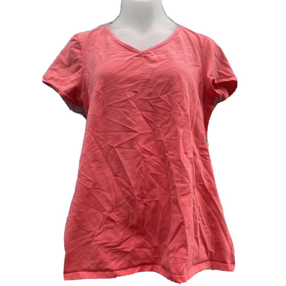 Planet Motherhood Short Sleeve Vneck T-Shirt Coral Orange Stretch Women Sz Small